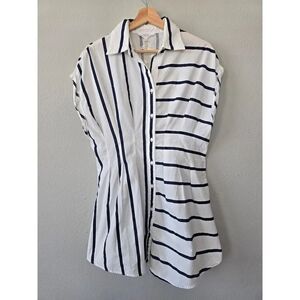 NWT Lucca Striped Button Down Shirt Dress Size S Blue White Lightweight Mini